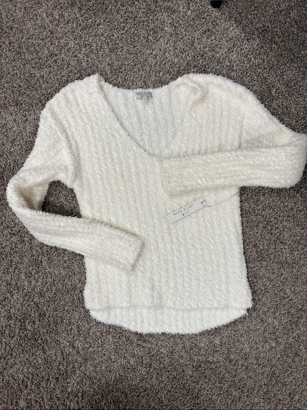 Cozy Knit V-Neck Sweater in Cream